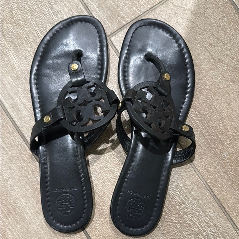Tory Burch Black Miller Leather Sandals